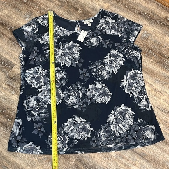 Dress Barn Women Size 3X Floral Micro Mesh Blue White Lined Cap Sleeve NWT - Picture 8 of 16